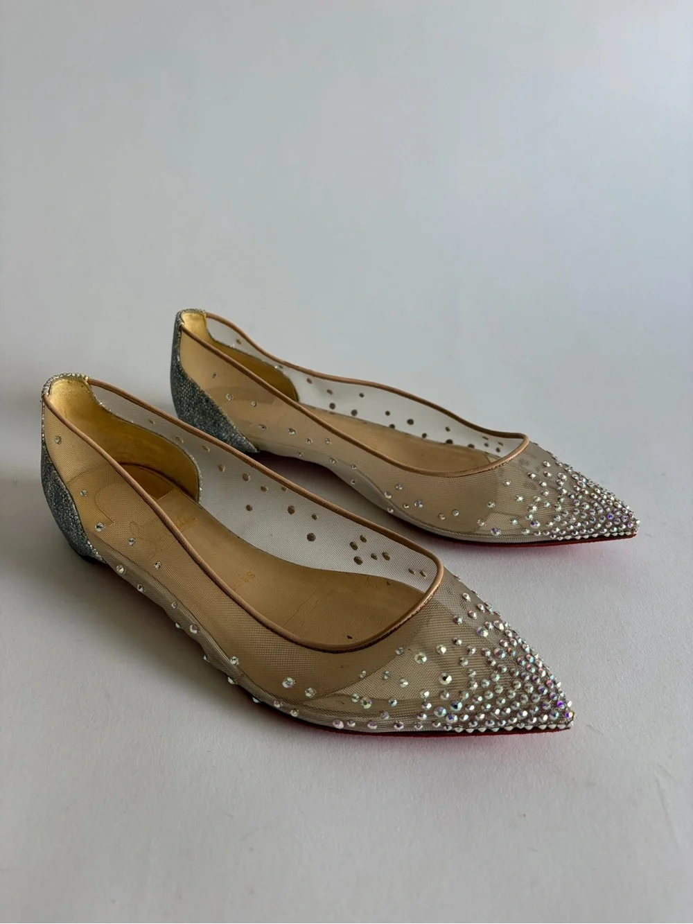 Christian Louboutin Follies Strass Nude Suede leather 37.5 - Picture 4 of 11